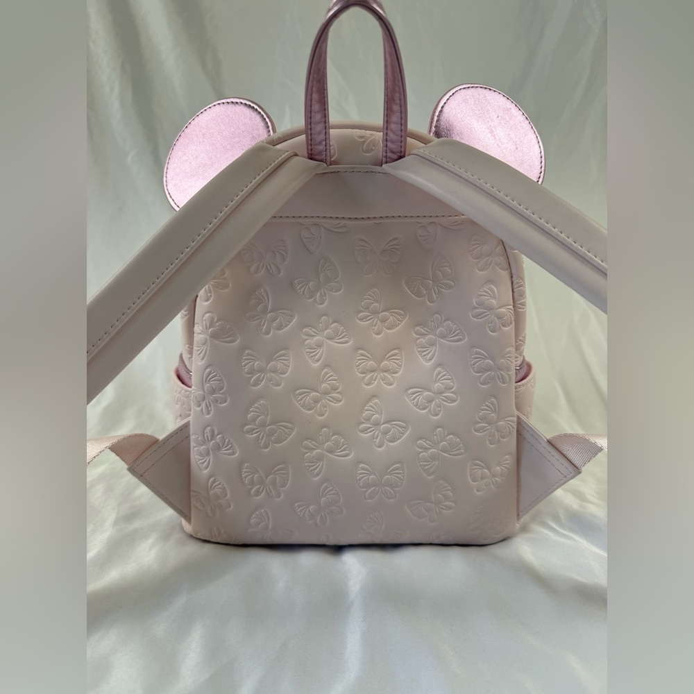 Disney Loungefly Minnie Mouse Butterfly Pink Mini Backpack Rose Gold Ears - Picture 6 of 14